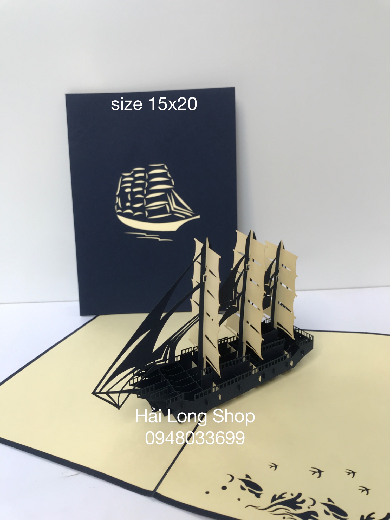 Thuyền 6 ( 3 cánh ) - Boat - Thiệp 3D ( bìa xanh blue)