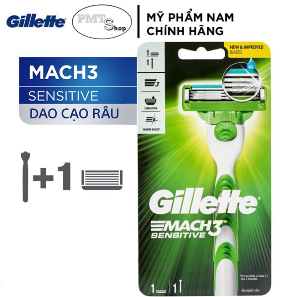 Dao Cạo Râu Gillette Mach3 Sensitive 1Up (Cán Dao + Lưỡi Dao) - Mach 3 Cao Cấp