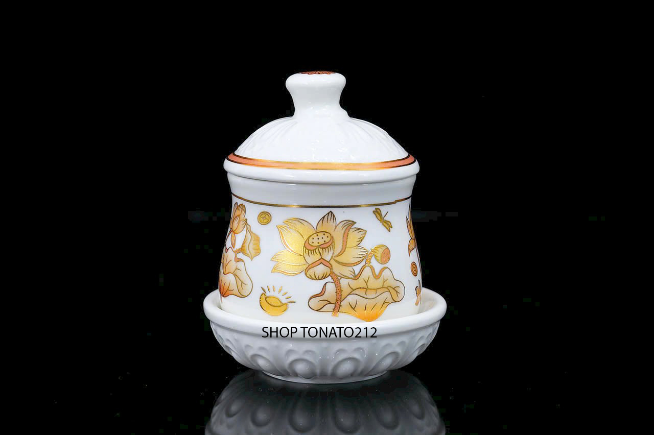 BỘ THỜ CÚNG GỐM SỨ HOA SEN VÀNG ĐỦ BỘ, ĐỦ SIZE