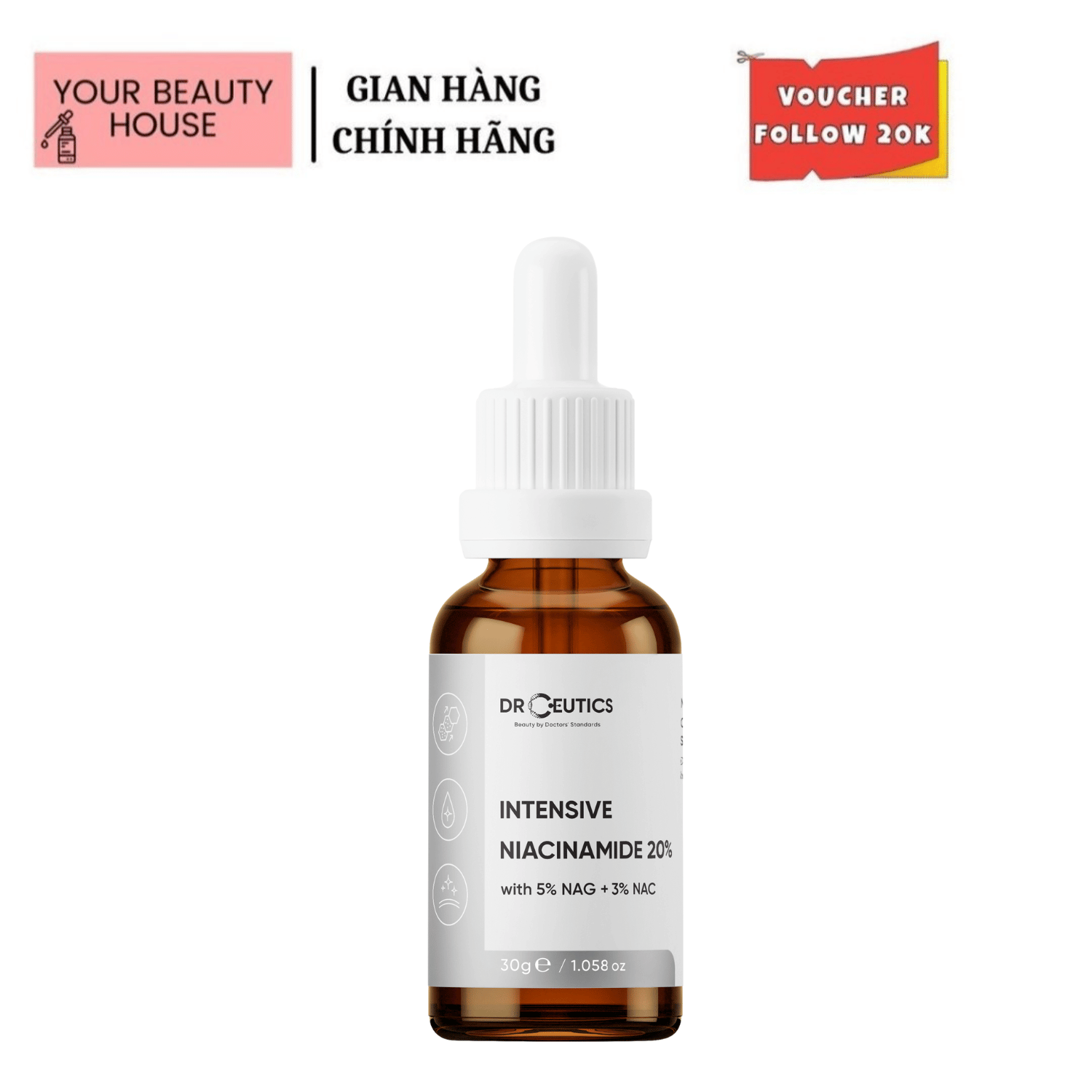 Serum b3 intensive niacinamide 20% kiềm dầu, sáng da, mờ thâm