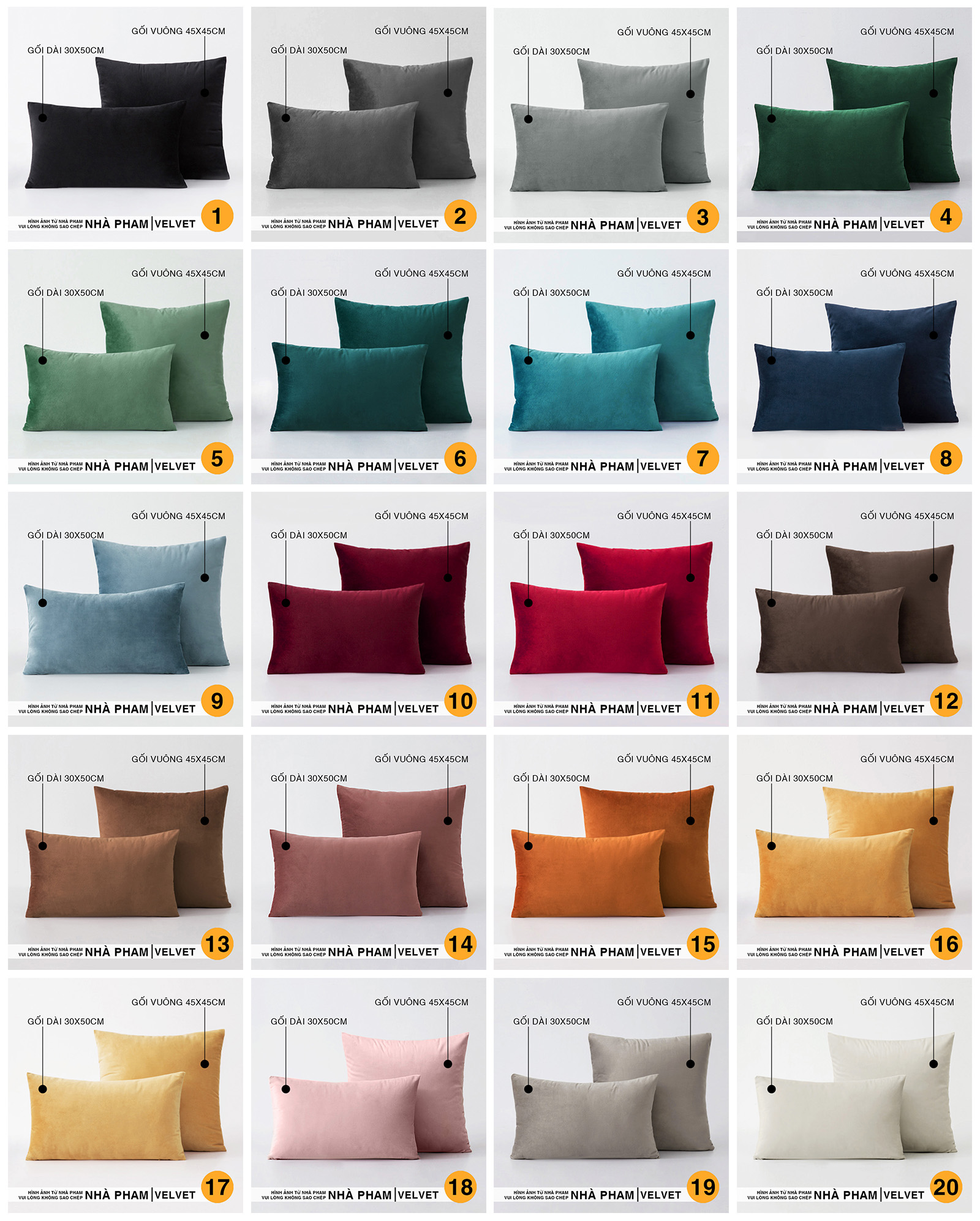 Gối Sofa Trang Trí VELVET, Vải Nhung (45x45cm) và (30x50cm)