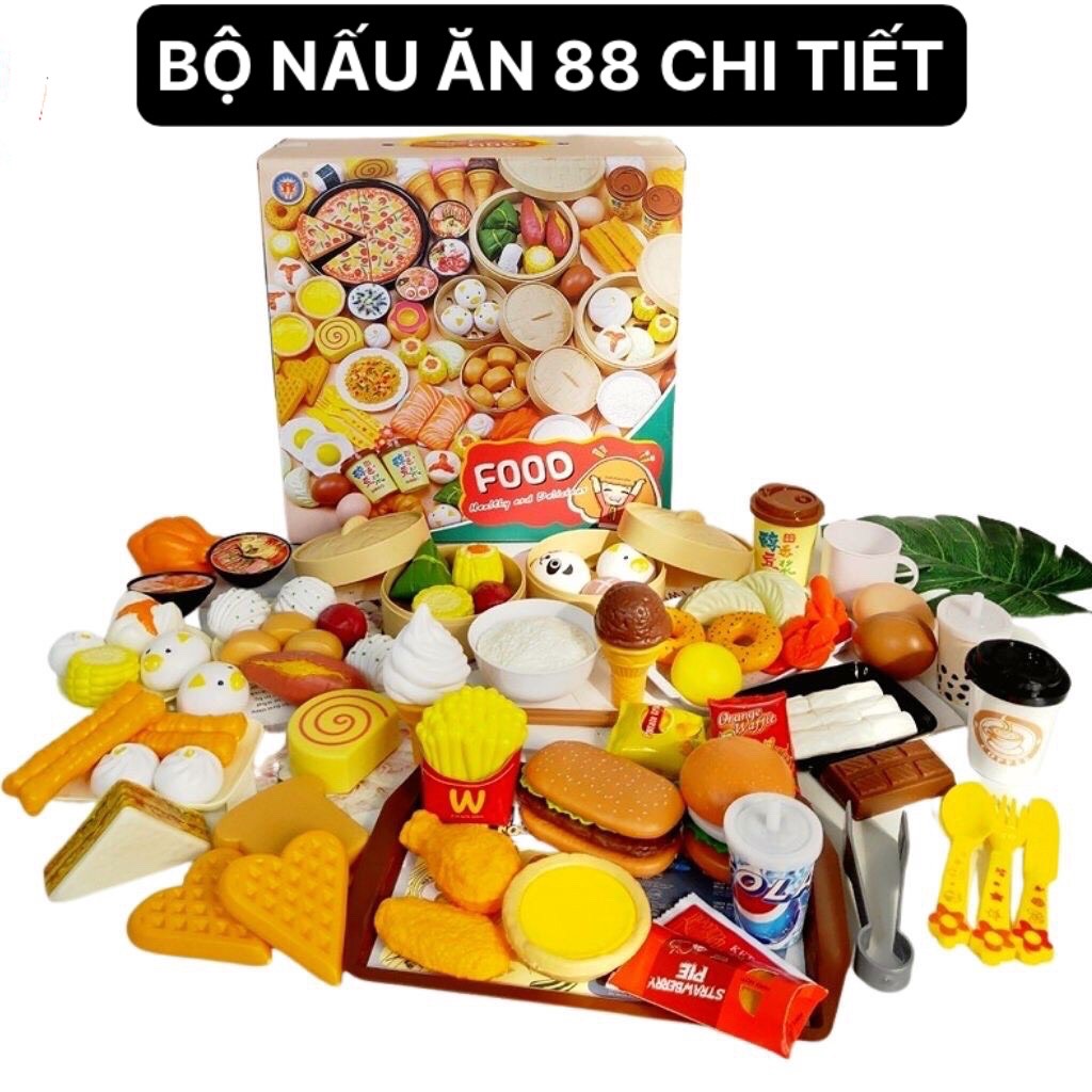 Đồ chơi nấu ăn 88 chi tiết - mô hình Dimsum & thức ăn nhanh cao cấp - Smart Baby