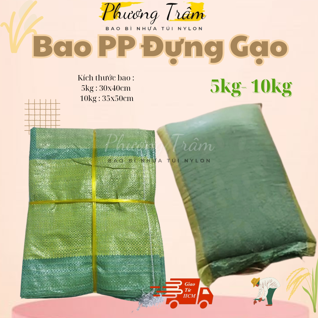 Bao pp đựng gạo bao loại 10kg, bao dệt, bao đựng hàng 10kg bao bì phương trâm