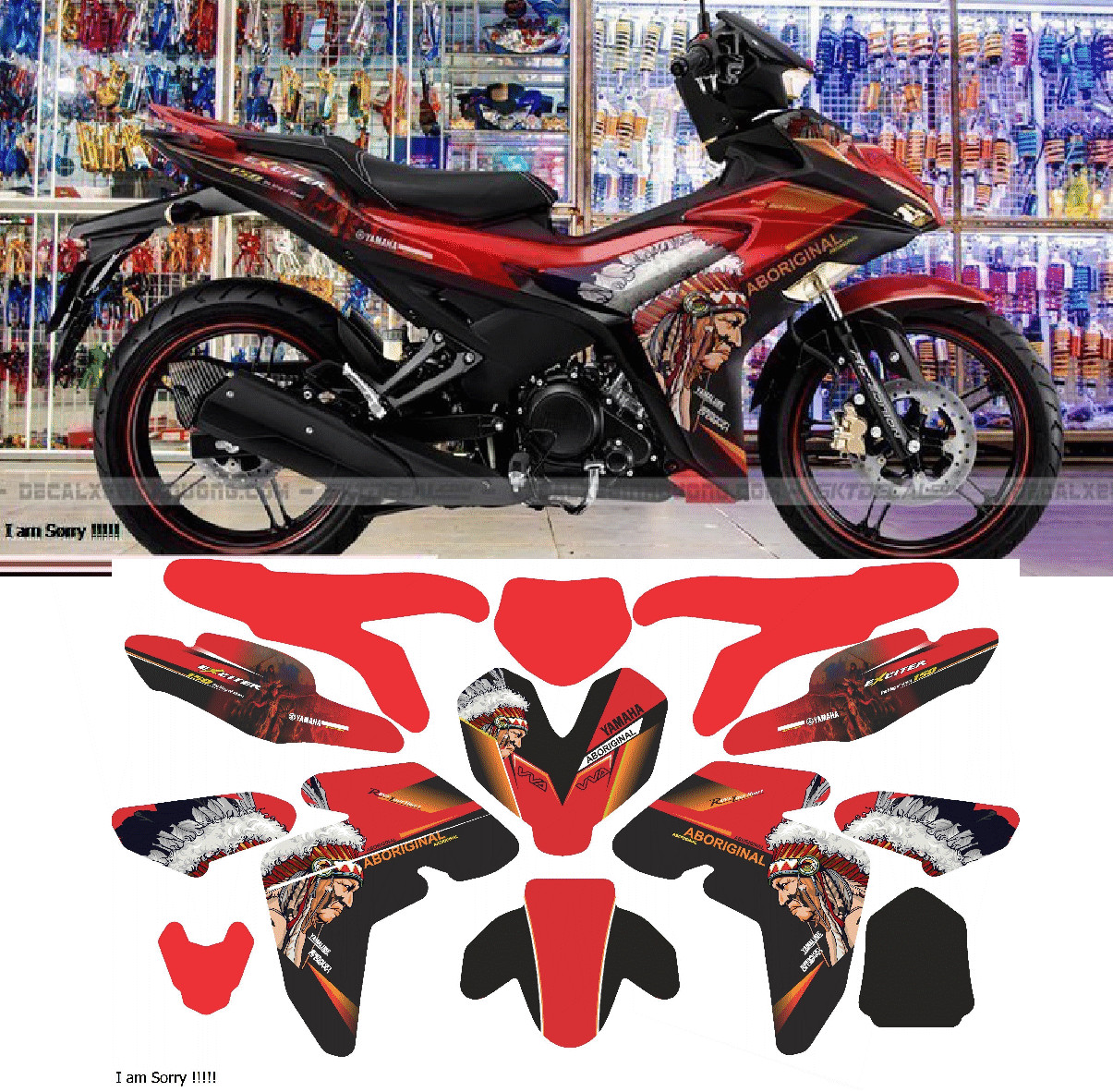 Tem TRÙM xe Exciter 155 THỔ DÂN ĐỎ ĐEN - Tem xe Exciter 155 THỔ DÂN ĐỎ ĐEN thiết kế theo yêu cầu - Chế độ tem trùm xe máy Exciter 155 rẻ đẹp