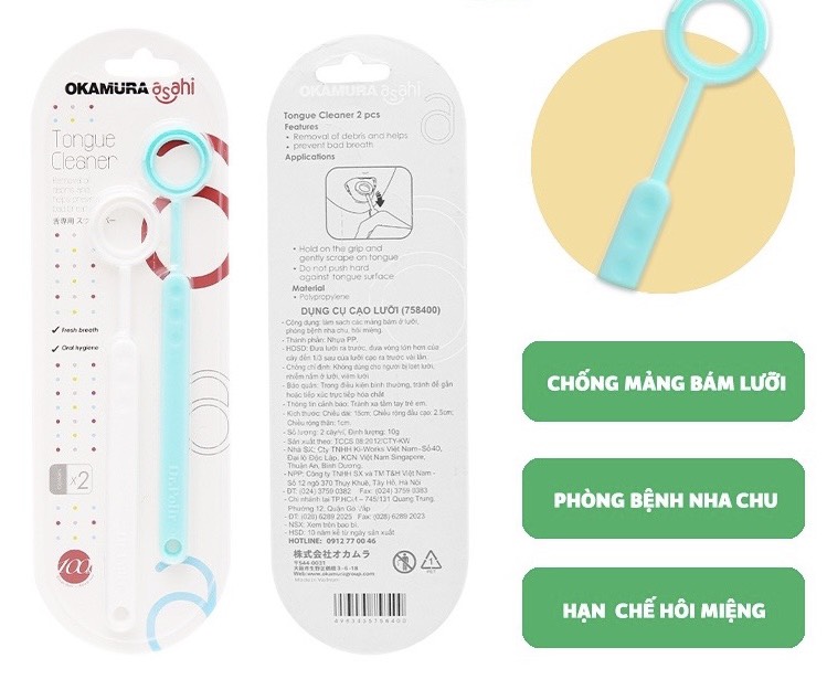 Okamura - Dụng cụ cạo lưỡi Asahi (Vỉ 2 cây)