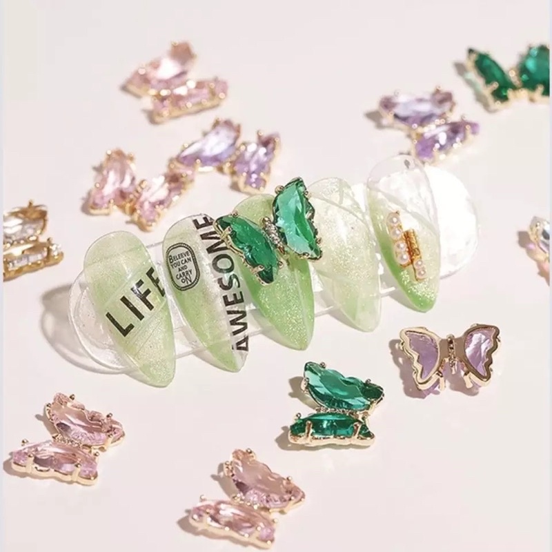 Charm bướm đá đính móng trang trí nail