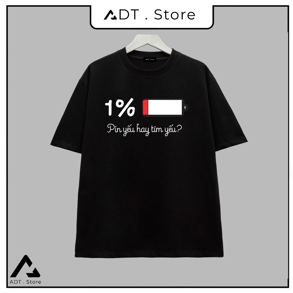 Áo thun đôi nam nữ - mẫu áo in hình pin yếu hay tim yếu - low battery - áo trắng - đen chất thun | level up store