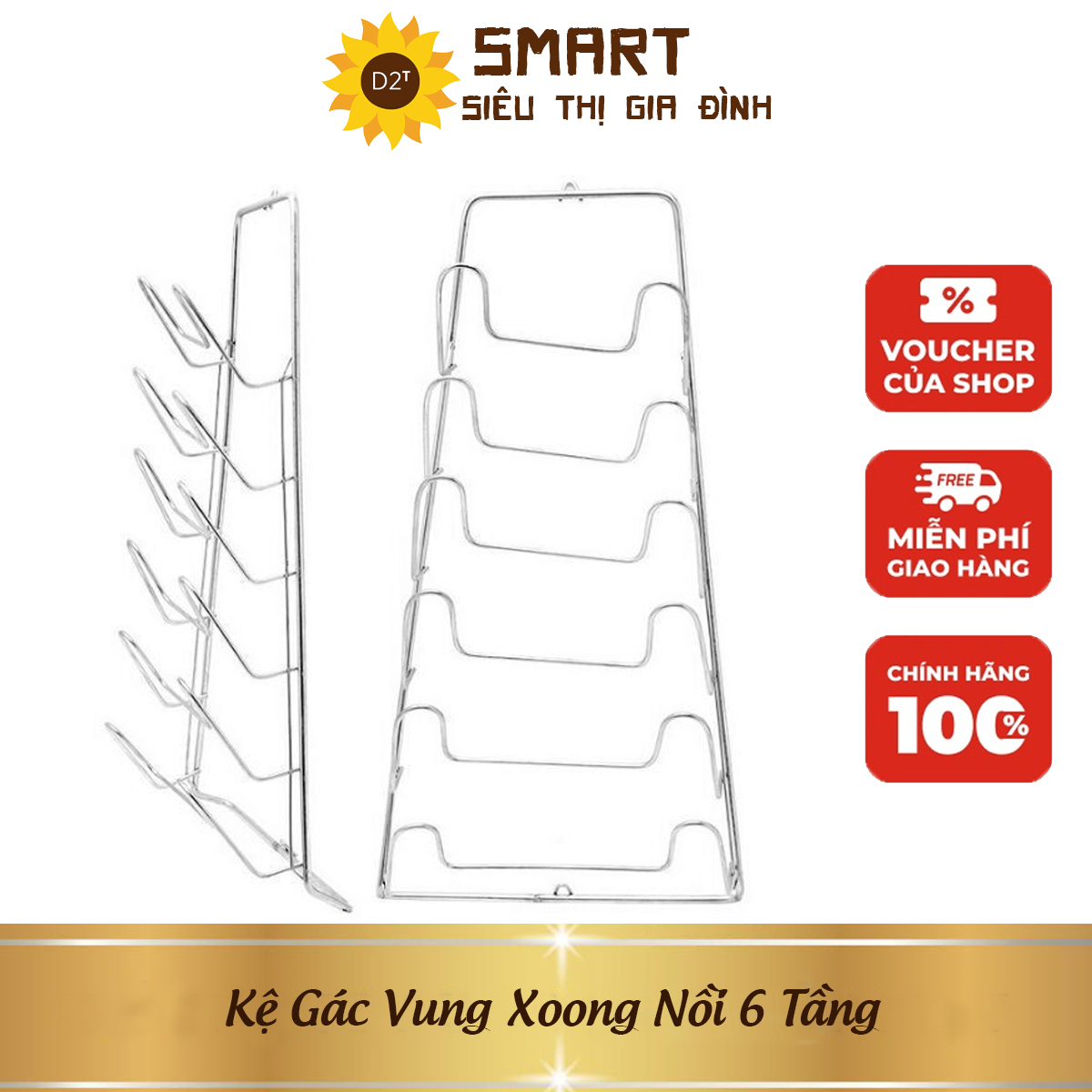 Giá gác vung xoong nồi nhà bếp inox - kệ gác vung nồi xoong inox 304 sáng bóng 6 tầng gác - dụng cụ nhà bếp hữu dụng