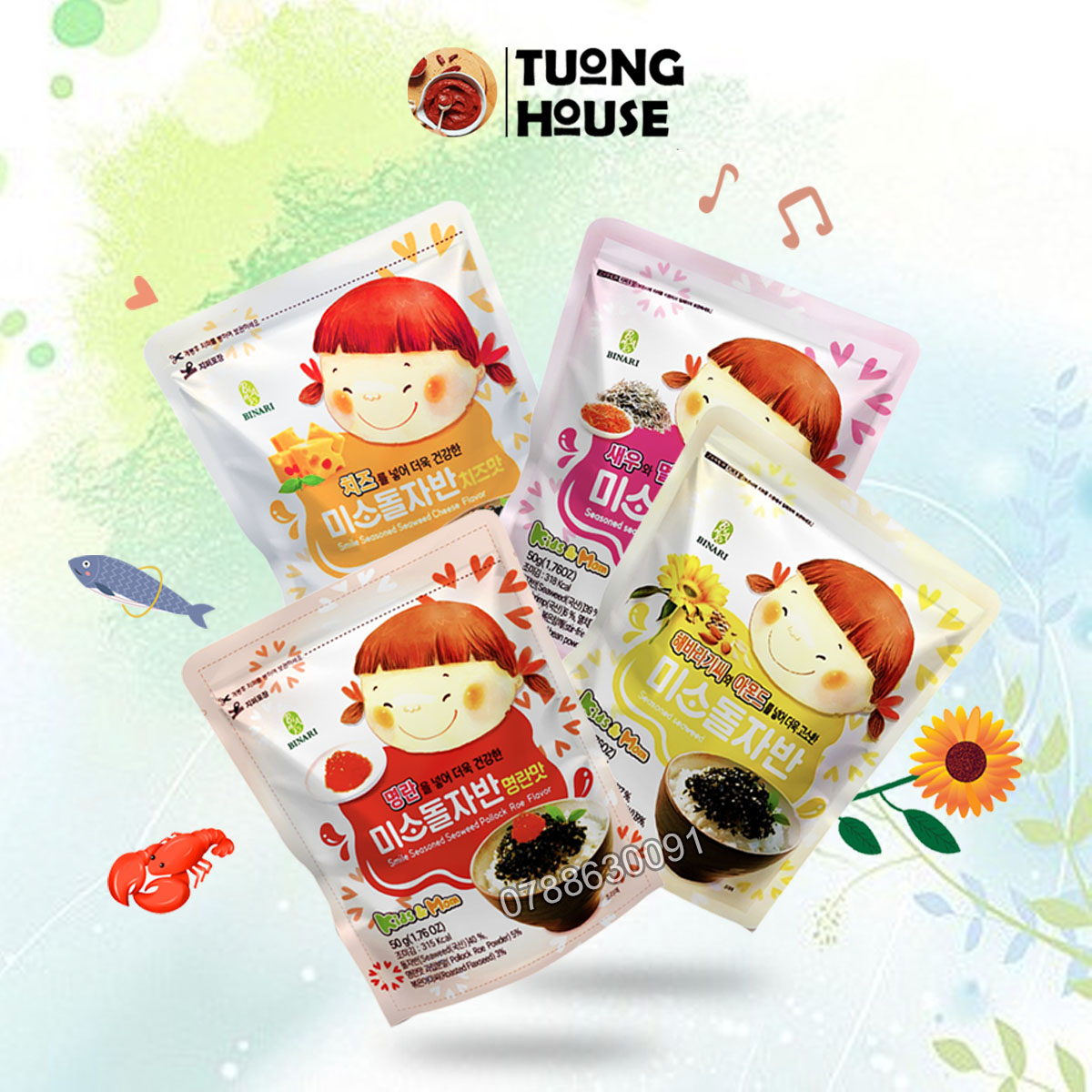 Rong Biển Ăn Liền Khô Em Bé Cười Trộn Cơm Rắc Cơm 50Gr (Nhiều vị)