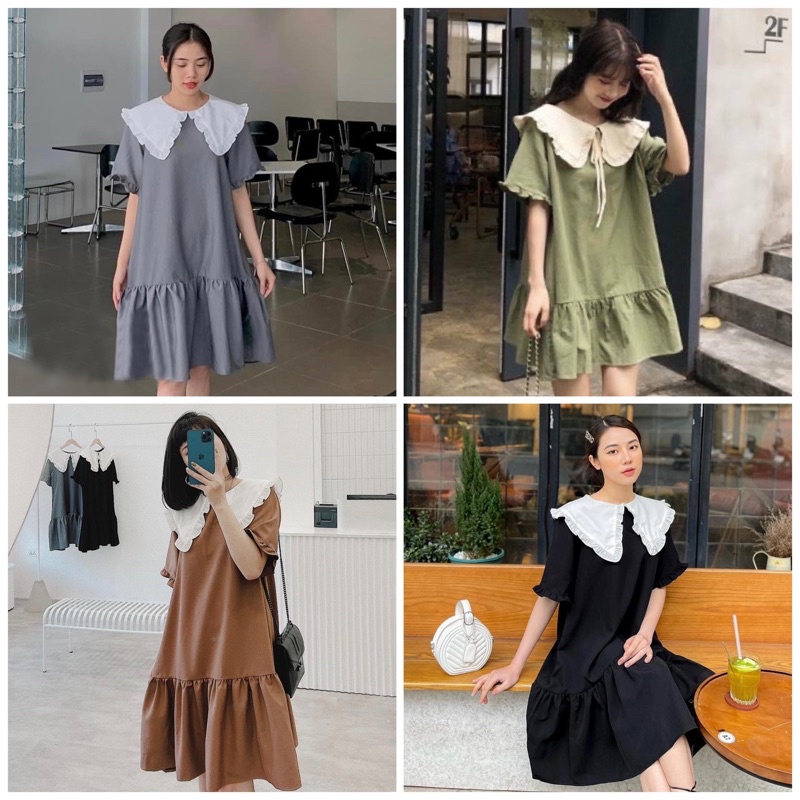 Đầm babydoll cổ trắng 3 màu