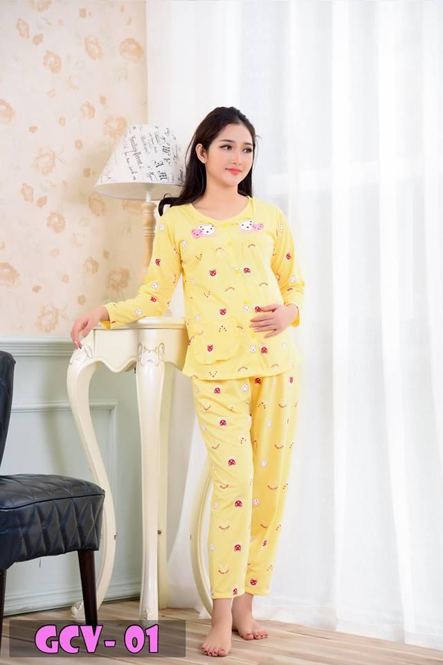 Bộ bầu và sau sinh cài cúc gc, chất cotton