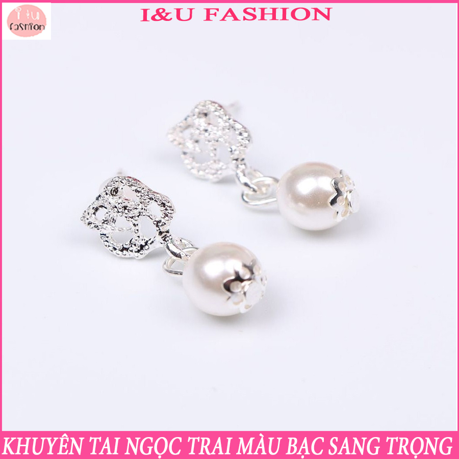 Bông tai Khuyên tai ngọc trai hoa hồng được tạo hình bông hoa độc đáo thanh lịch sang trọng dễ sử dụng cho các bạn nữ KT-28