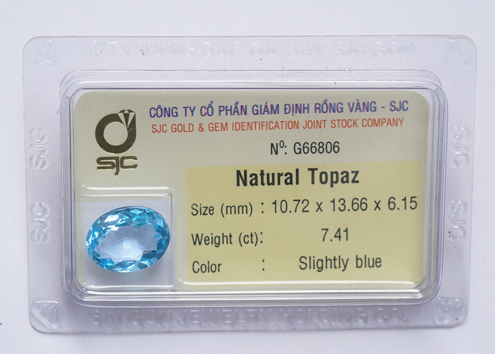 Mặt Đá Quý Topaz Xanh Tự Nhiên Mài Giác Oval Kiểm Định