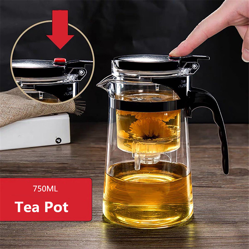 Ấm pha trà cốc thủy tinh ấm pha trà chịu nhiệt cao ấm pha trà tách trà lọc nước trà một nút bộ ấm trà gia dụng