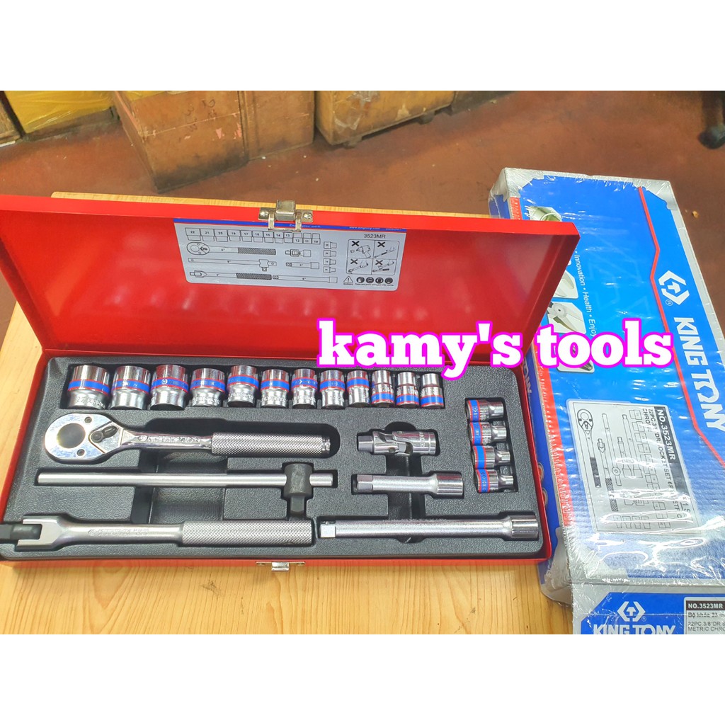 Bộ tuýp khẩu 3/8 inch 6 cạnh 6-22mm 22 chi tiết Kingtony 3523MR