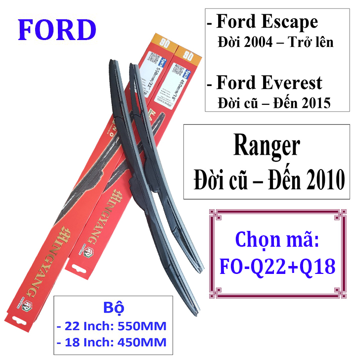 Bộ 2 thanh gạt nước mưa ô tô đa năng Nano cao cấp dành cho hãng xe Ford: Transit-Ecosport-Everest-Focus-Fiesta-Ranger-Mondeo-Escape-Mustang
