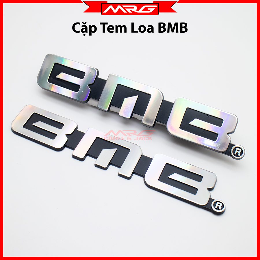 Tem BMB nhôm 13cm x 4cm , giá 1 chiếc, tem gắn loa bmb bằng nhôm có 2 chân gài phía sau tem.