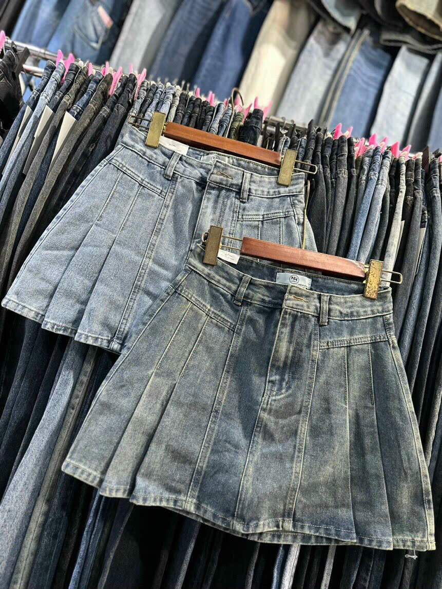 Chân Váy Jean Ngắn Xếp Ly Form Đẹp