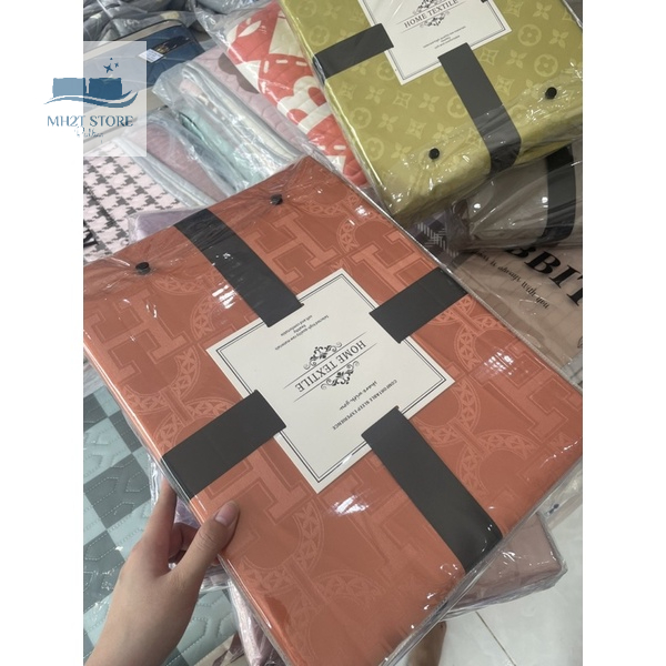 Bộ chăn ga gối Phi Lụa thương hiệu in vân chìm 3D mới MH2T STORE