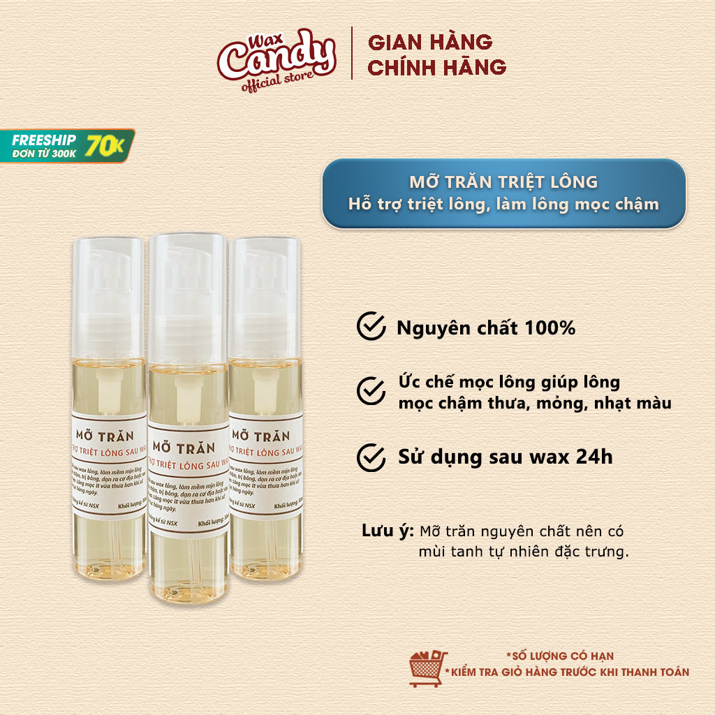 Mỡ trăn nguyên chất CandyWax Mỡ trăn triệt lông dưỡng da se khít lỗ chân lông sau wax lông WL01