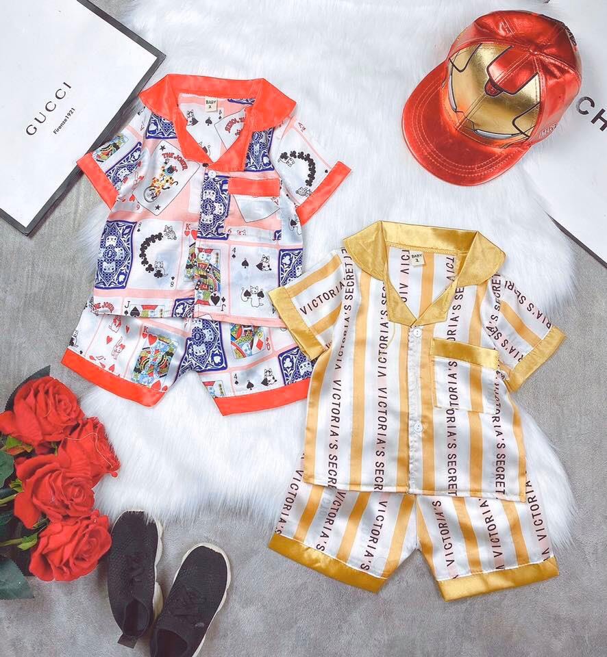 [HCM]Set bộ bé gái/ bé trai - Pyjama lụa Hàn size đại từ 8kg - 35kg