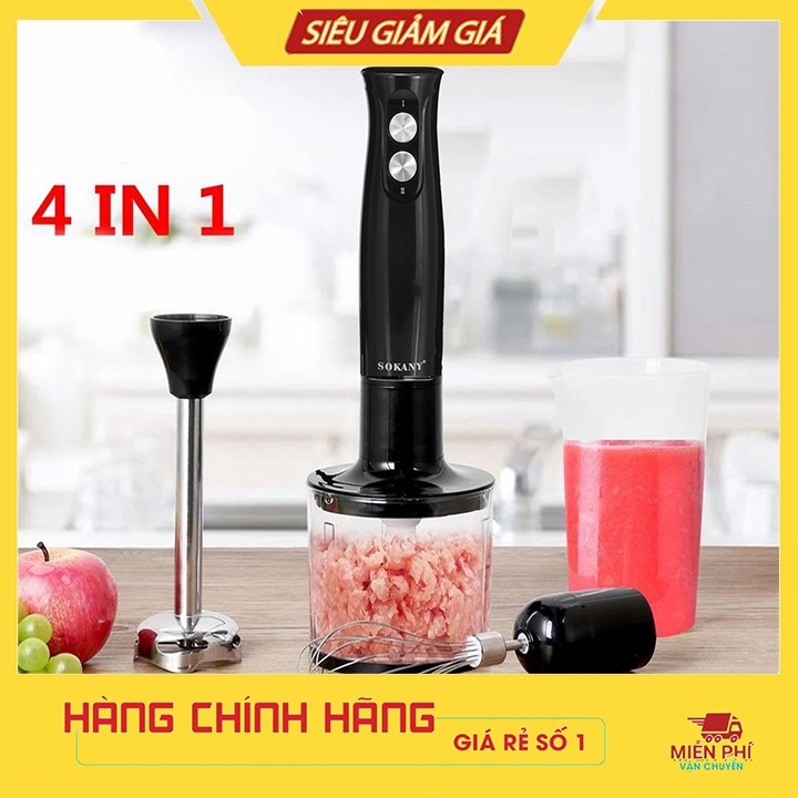 [ Xả Kho - Thanh Lý 50% ] Máy Xay Sinh Tố Cầm Tay Chính Hãng Sokany Máy Xay Thịt Đánh Trứng 4 Trong 1, Thiết Kế Gọn Nhẹ, Dễ Sử Dụng Lưỡi Dao Bằng Inox, 2 Tốc Độ Điều Chỉnh Linh Hoạt, Xay Nhanh Nhuyễn, Dễ Dàng Tháo Lắp Vệ Sinh