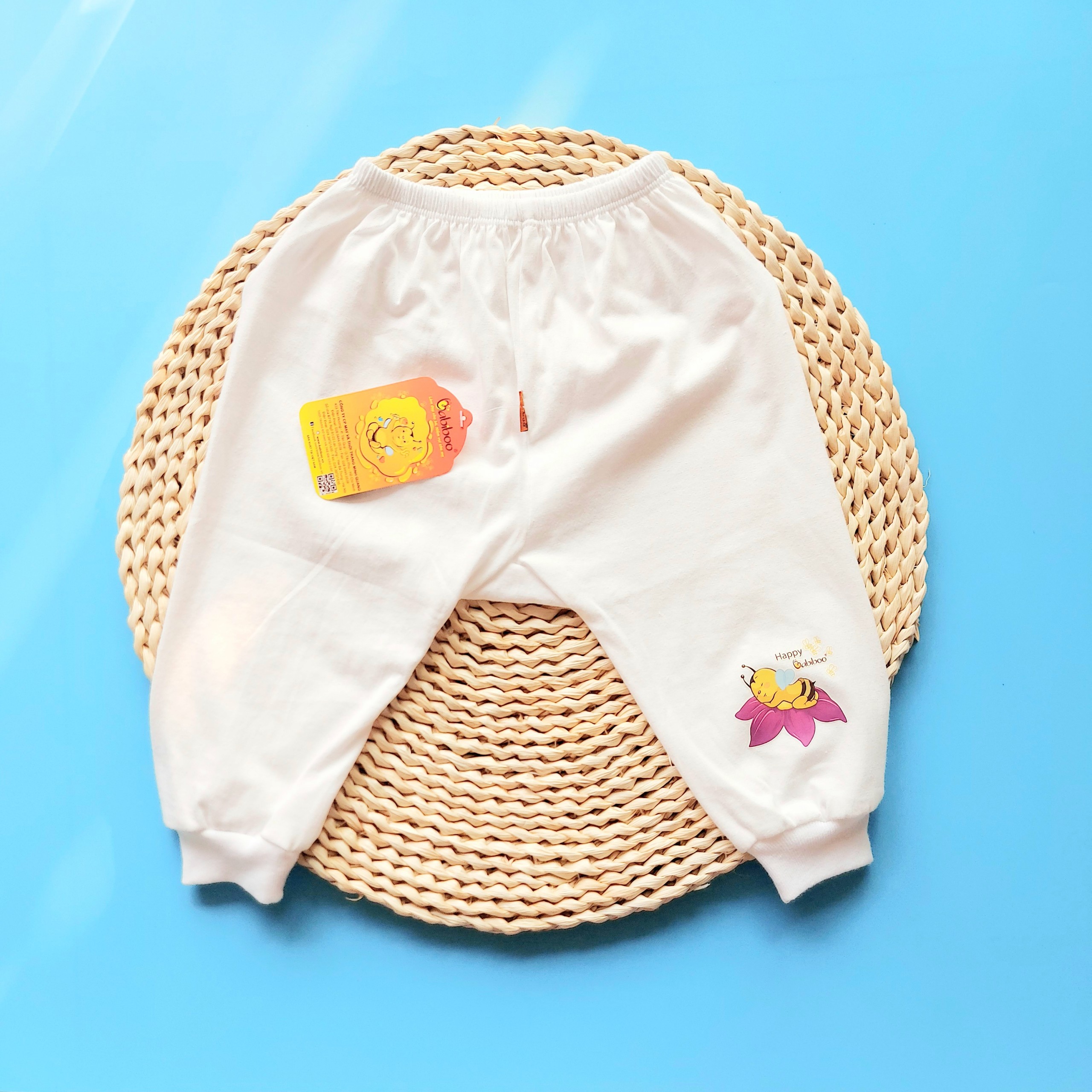 Combo 5 chiếc quần sơ sinh dài mặc tã màu trắng cho bé Babiboo BB33