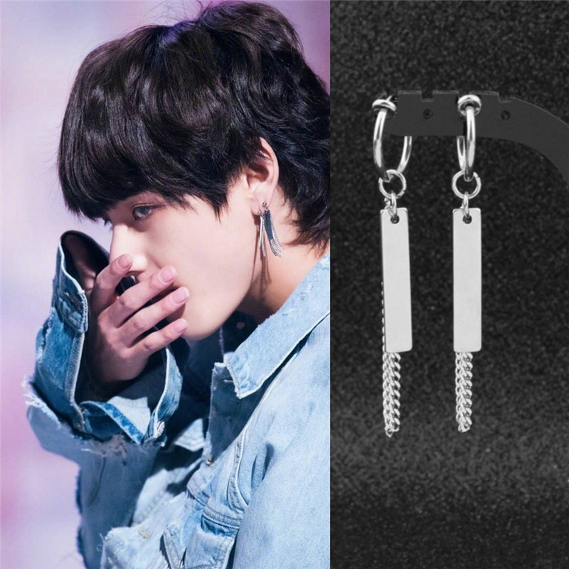 韩版BTS防弹少年团金泰亨金硕珍JIN同款耳钉简约几何耳夹男女配饰
