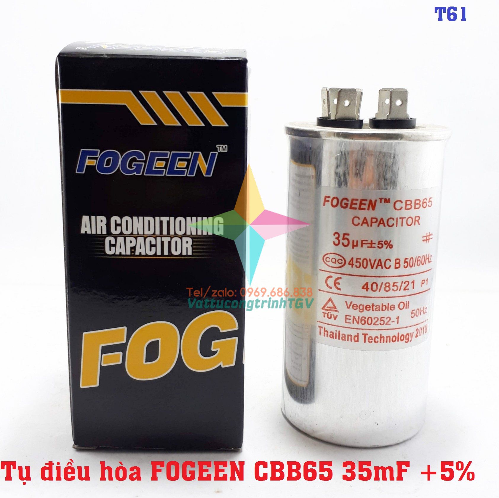Tụ điều hòa 2 chân fogeen cbb65 35uf +5%