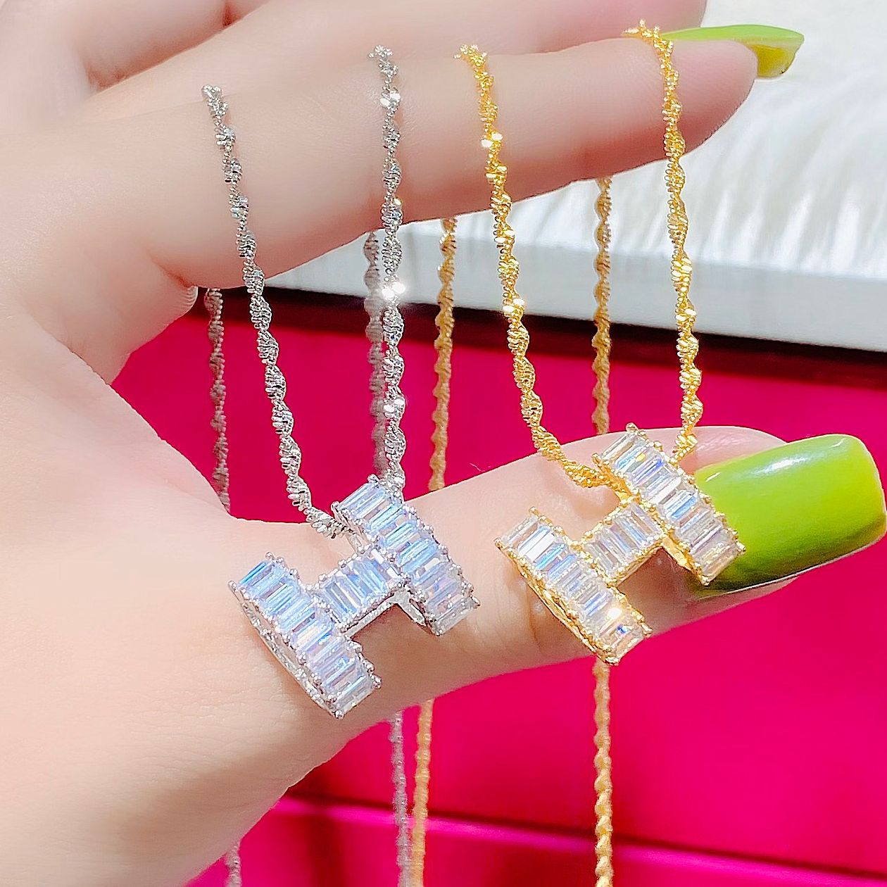 24K gold necklace, high fashion women chain, Diamond women necklace, 950 sterling silver chain, super high quality gold chains, beautiful chains, gado dc933 white gold platinum necklace-not black commitment