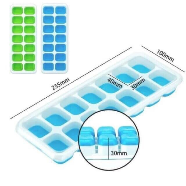 Khay làm đá, khay đá silicon 14 ô có nắp đậy ( hàng có sẵn)