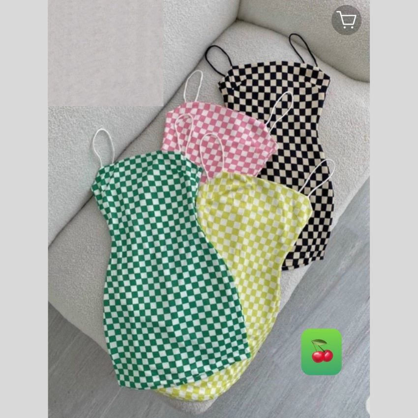 đầm 2 dây bún caro chất thun gân-ringu shop