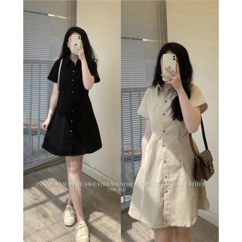 [Nami268] Váy Sơ Mi Thô Mềm Dáng Xoè Dài Lưng Chun (Hàng Sẵn, Ảnh Thật)
