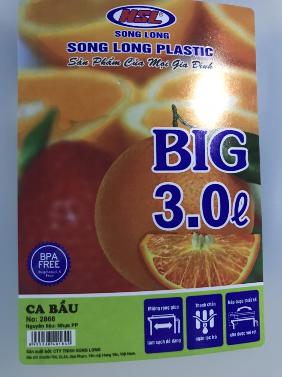 Ca đựng nước 3 lít Song Long hàng dày