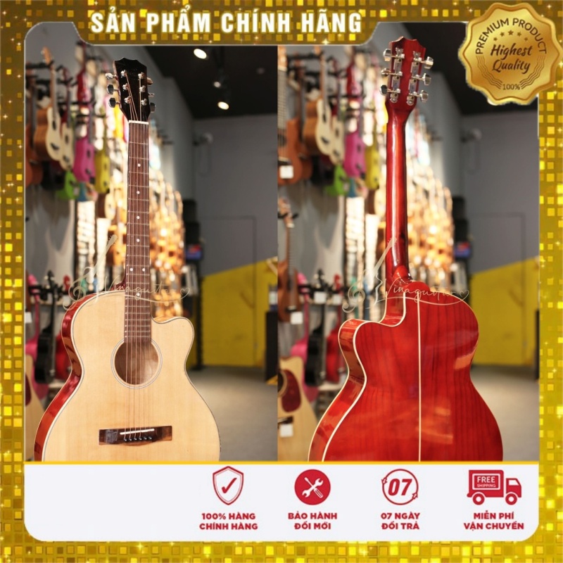 Có Guitar 3/4 Đàn Guitar Acoustic VG- DEM Mặt Gỗ Thông Nguyên Tấm Lưng Hông Hồng Đào- Full Phụ Kiện