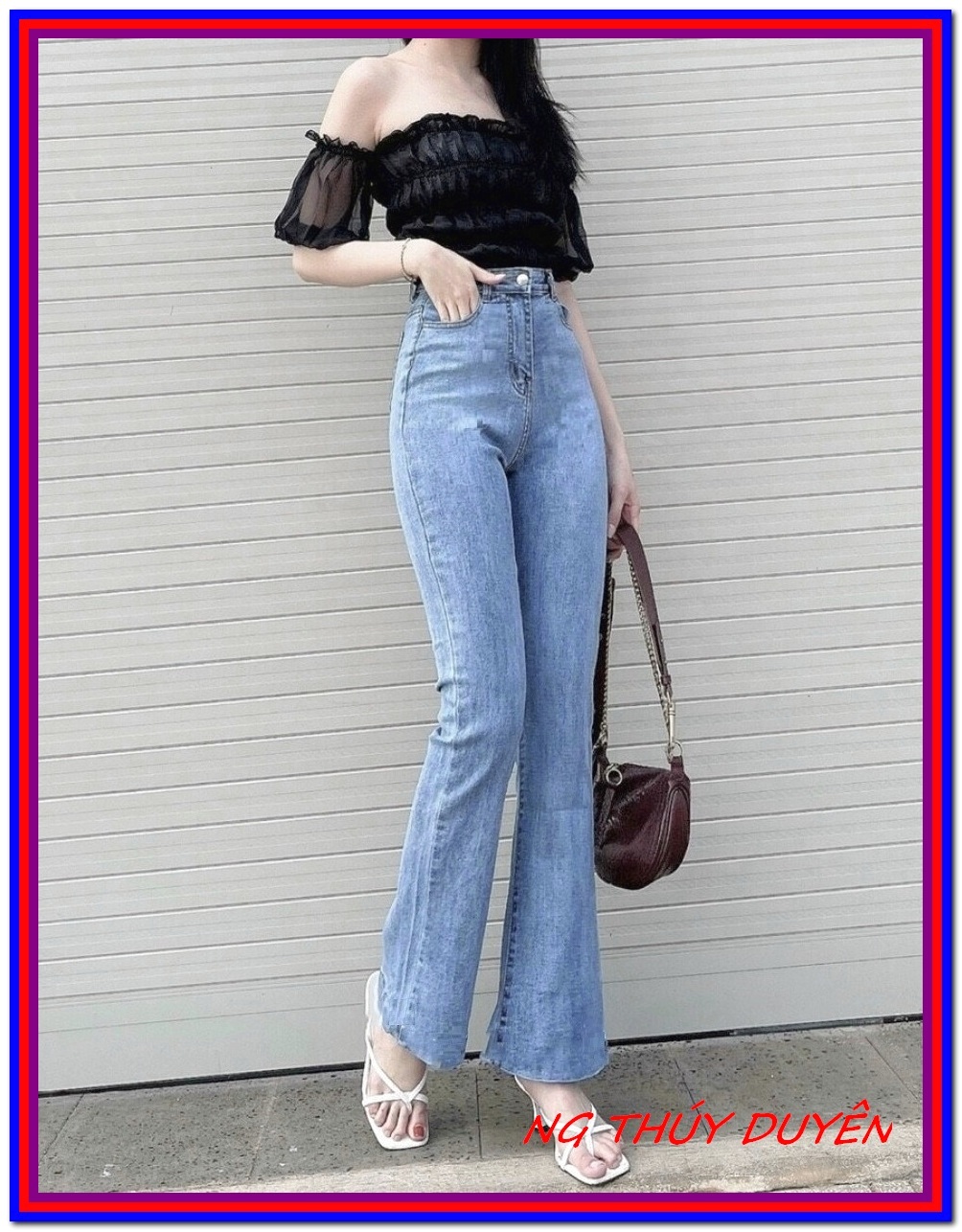 Quần jean nữ ỐNG LOE XANH NHẠT siêu xịn chất jean giãn siêu đẹp quần bò chẩn  siêu xịn  giá sỉ siêu rẻ C21