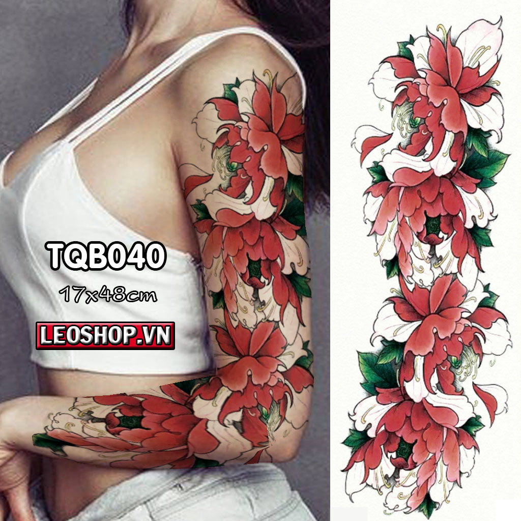Hình Xăm Dán Kín Tay Hoa Hồng, Hoa Sen Các Loại (17x48cm)