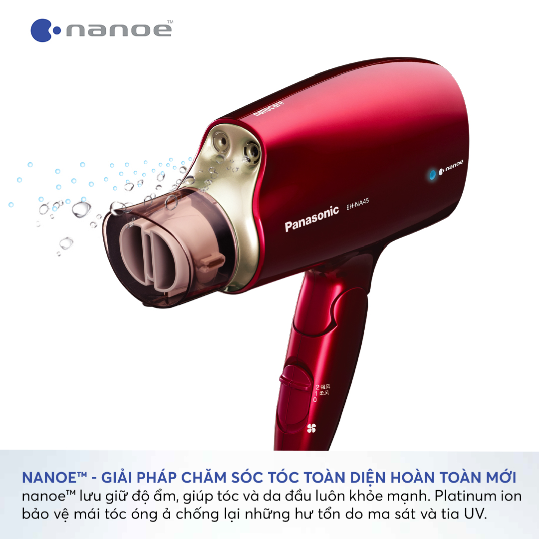 Máy sấy tóc Nanoe dưỡng ẩm, chăm sóc tóc và da đầu Panasonic EH-NA45RP645 – Công nghệ Platinum ions chống tia UV hiệu quả - Bộ 2 đầu sấy khô và tạo kiểu chuyên nghiệp – Công suất 1600W – Hàng chính hãng - Bảo hành 12 tháng