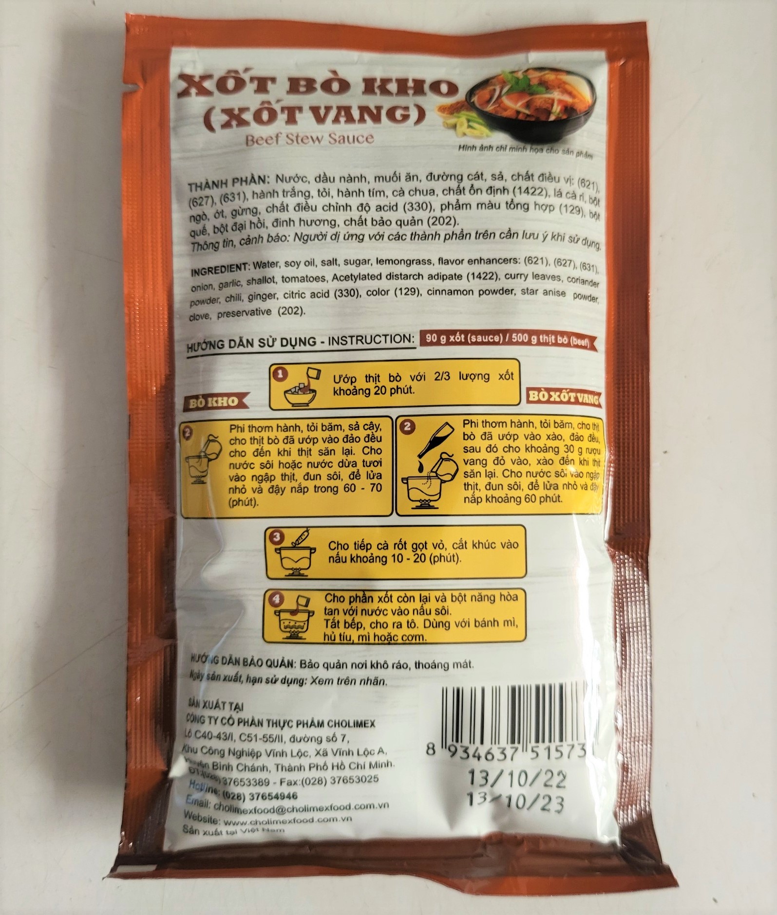 [Gói 90g] XỐT BÒ KHO (Xốt vang) [VN] CHOLIMEX Beef Stew Sauce