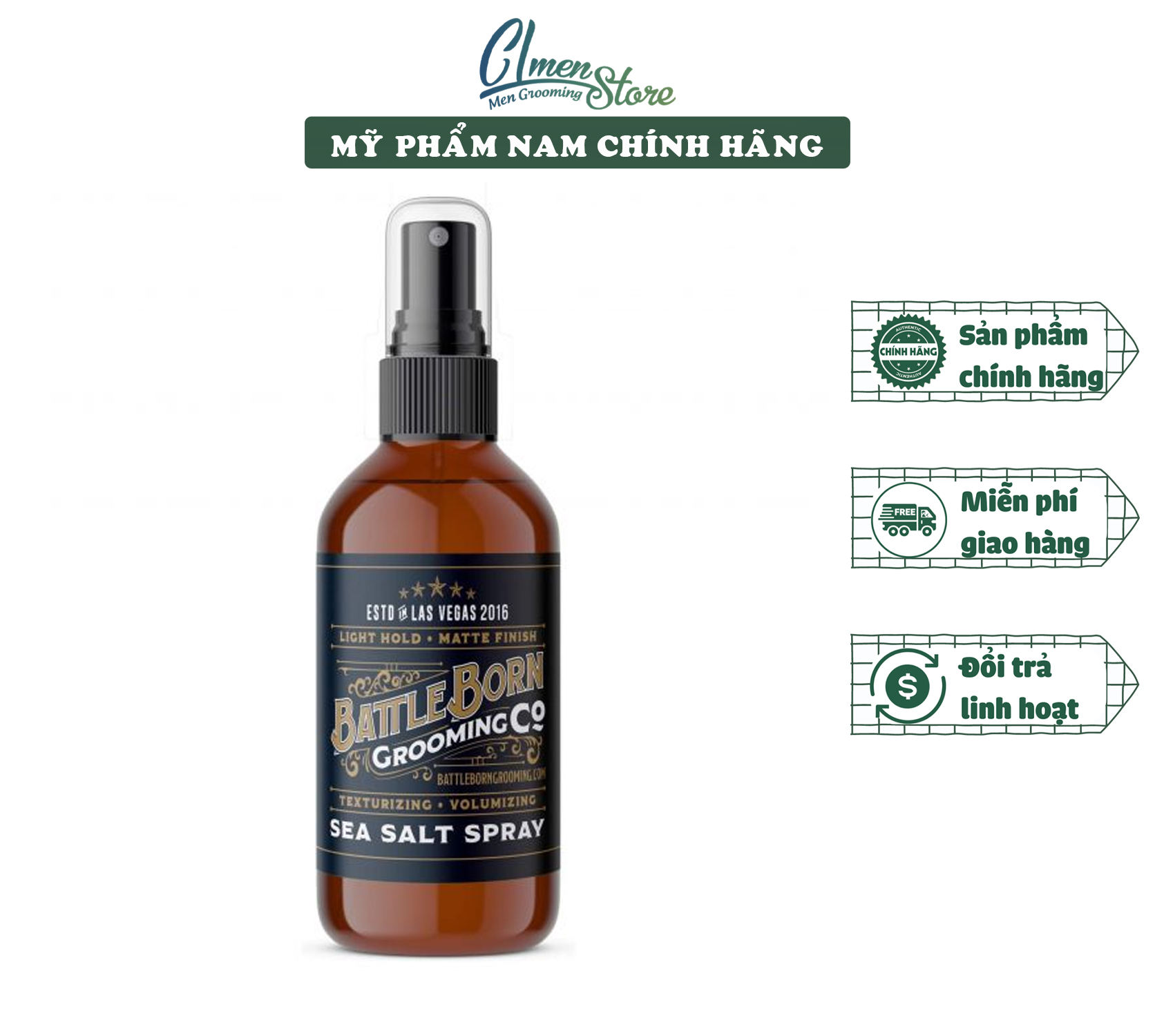 Xịt tạo phồng tóc Battle Born Sea Salt Spray 226g | Prestyling bảo vệ nhiệt cho tóc