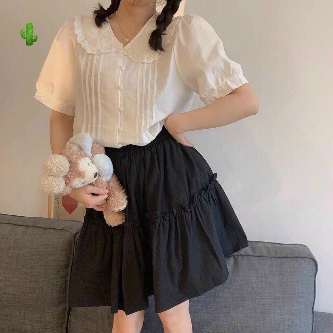 Chân váy tầng có lót trong ngắn trên gối dễ phối đồ dễ thương ttpk0125