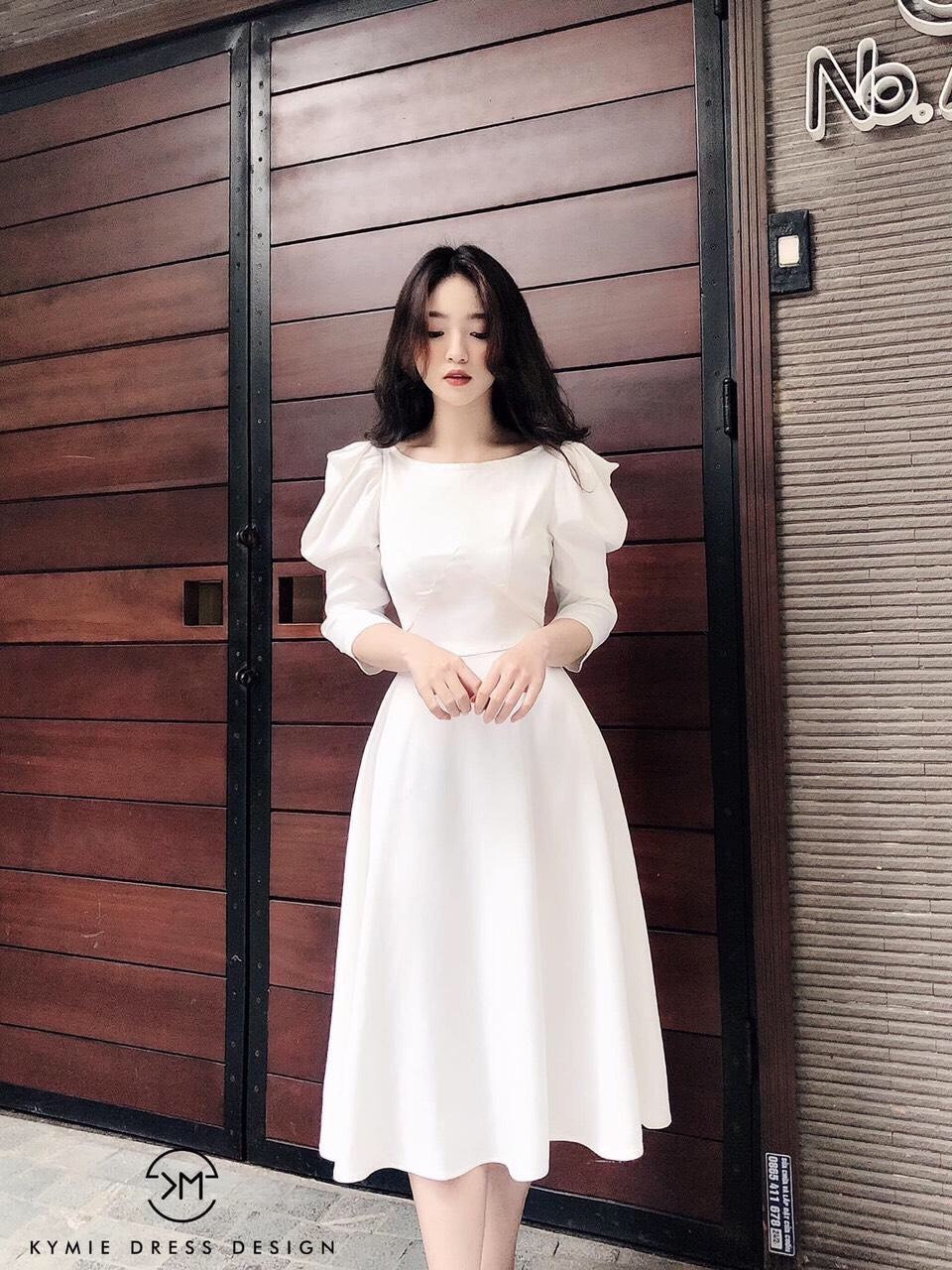 Đầm dạ hội,tay nhún phồng đẹp lung linh,hot teen mùa hè. qc