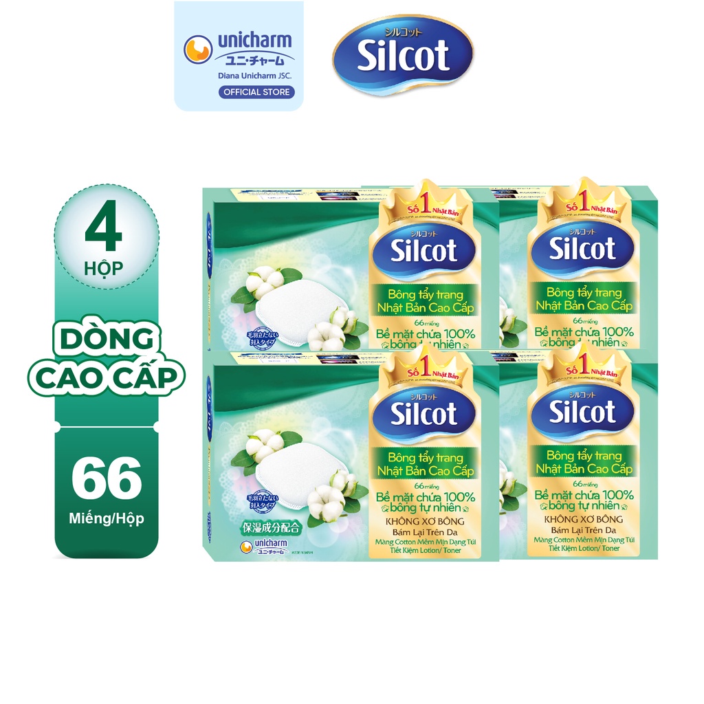 Combo 4 Hộp Bông trang điểm cao cấp Silcot Premium (Hộp 66 miếng)