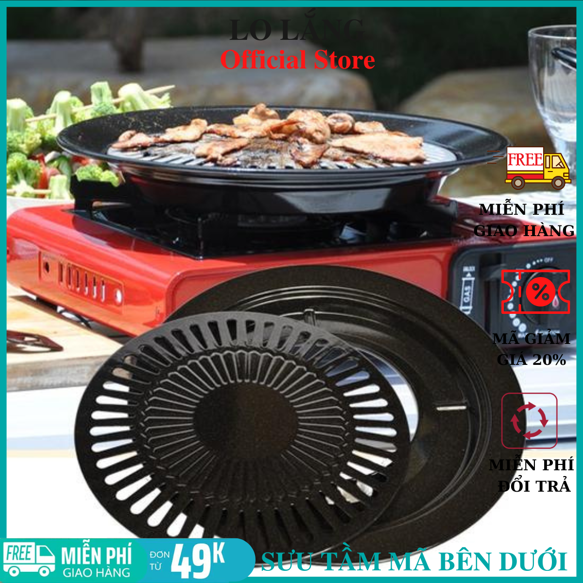 Vỉ Nướng Tráng Men Chống Dính Tiện Dụng/ Có khay hứng dầu mỡ; hạn chế khói và mùi./Có thể nướng trên bếp ga; bếp cồn