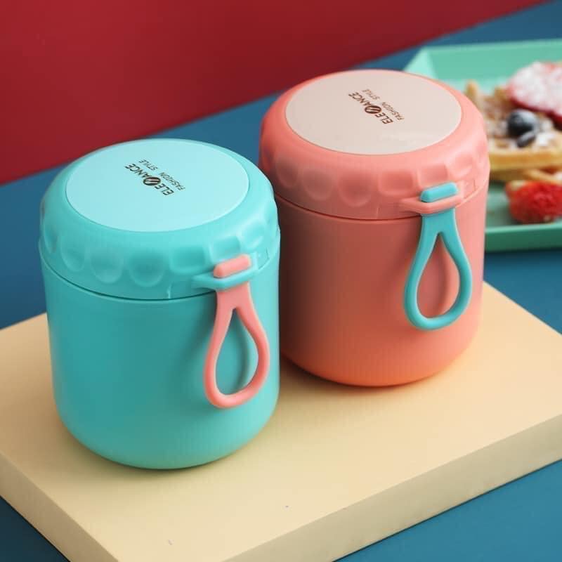 Bình ủ cháo 2 lớp ele tặng kèm thìa gấp gọn, bình ủ cháo, bình ủ cháo cho bé, bình giữ nhiệt, bình ủ cháo câm tay cho bé