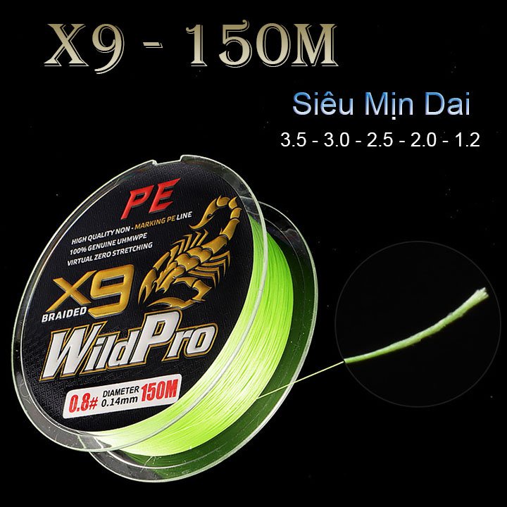 Dây dù câu cá pe lure x9 wildpro dù câu cá 150m, phụ kiện câu cá