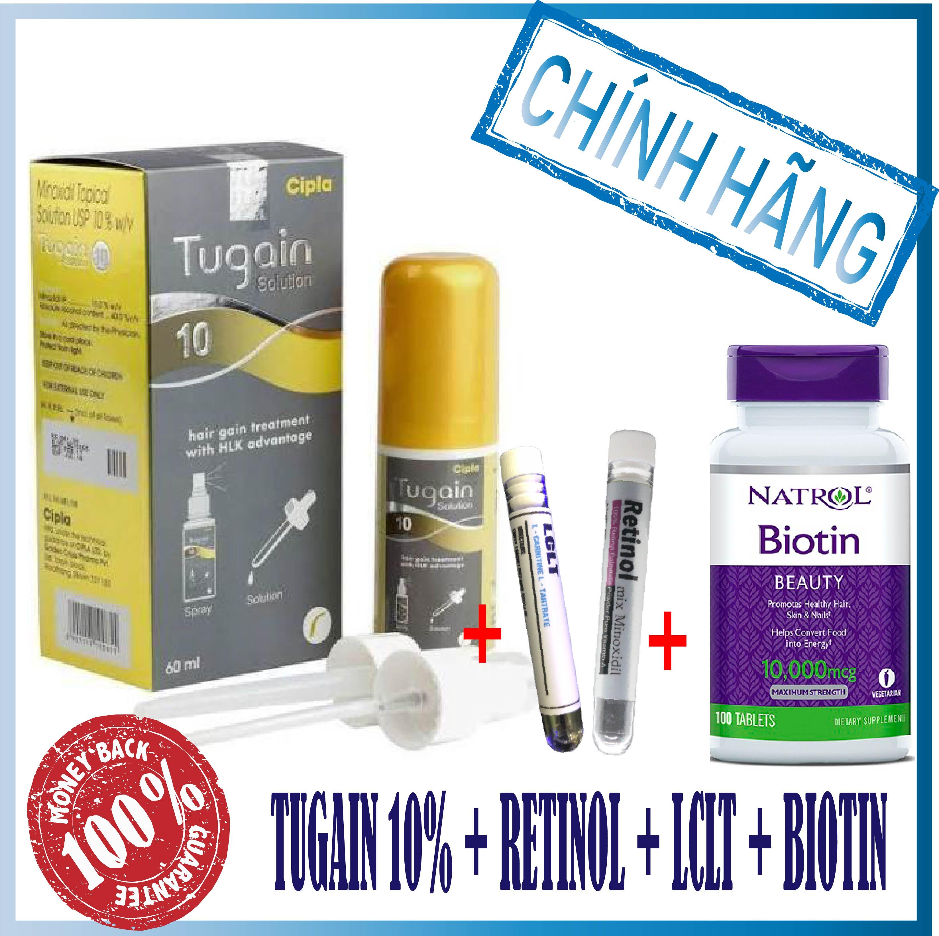 COMBO  MỌC RÂU, TÓC TUGAIN 10% MINOXIDIL + BIOTIN + LCLT + RETINOL
