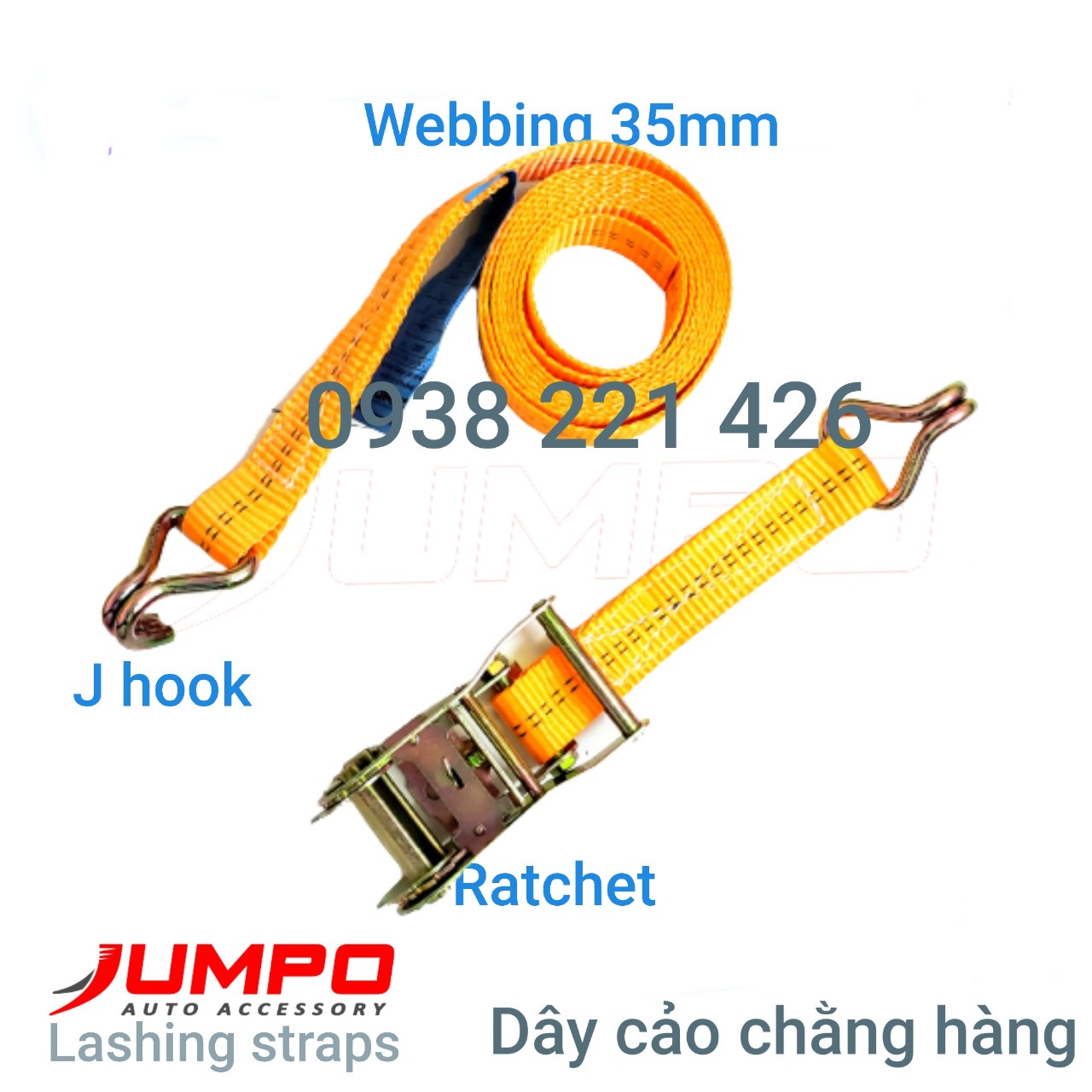 [HCM]Dây chằng hàng móc J 35mm 5 mét 2 tấn cam