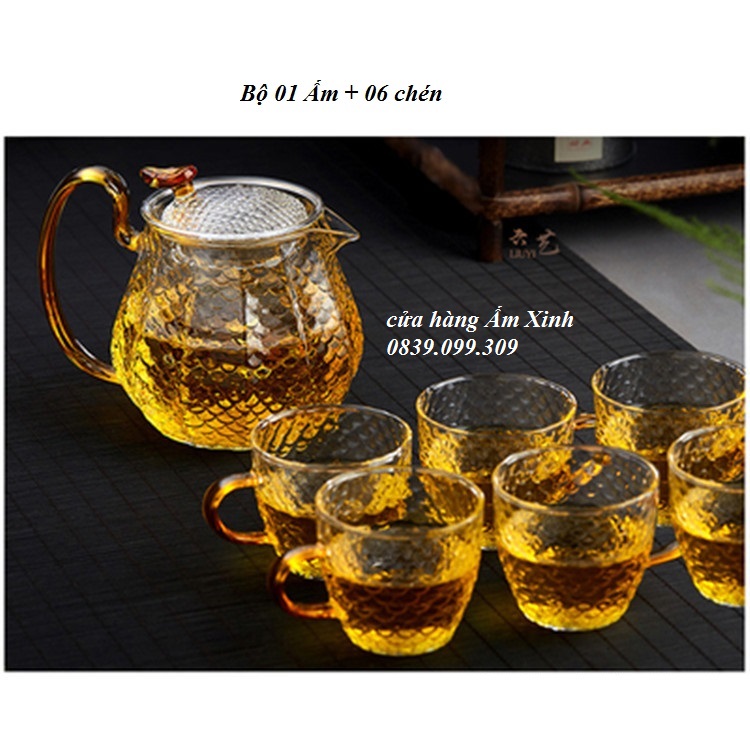 Bộ ấm chén pha trà thủy tinh chịu nhiệt 560 ml