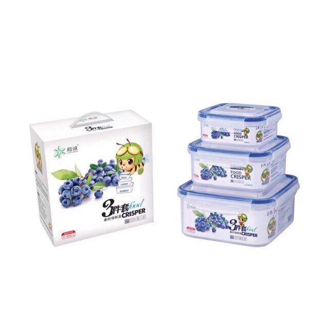 Bộ 3 hộp nhựa vuông đựng thực phẩm cao cấp 8802
